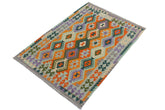 Flat Weave Kilim Antique Navaho Vintage handmade Geometric Kilim Rust Blue Hand-Woven Rectangle 100% Wool Area Rug 4x5